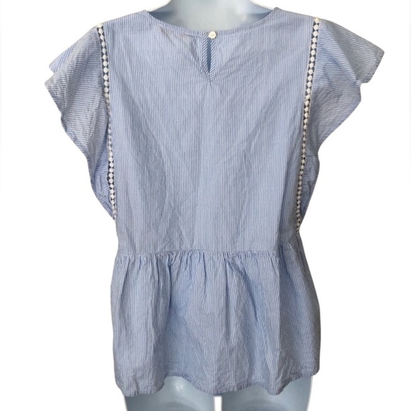 Skies are Blue blue white striped orange embroidered peplum top size small - Picture 5 of 8